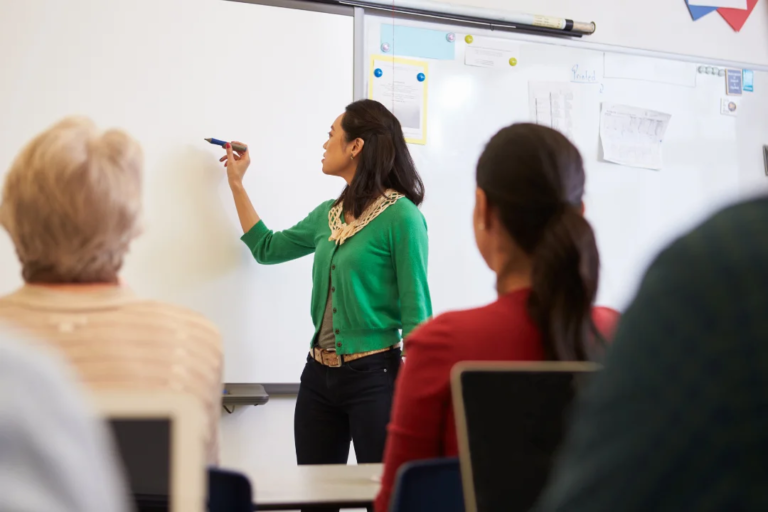 Woman teaching class of adults