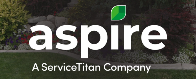Aspire logo over landscaping background representing Inova and Aspire Landscaping Case Study featuring Grunder Landscaping