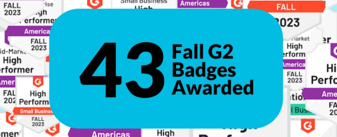 Inova G2 Fall 2023 awards image with big number 43 and a collage of all badges awarded behind it