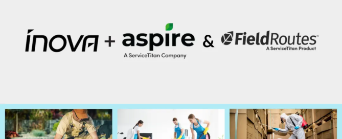 Inova logo plus Aspire and FieldRoutes logos announcing Inova's partnerships with industry images related to Aspire and FieldRoutes below.
