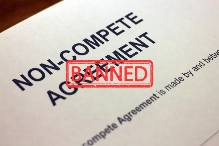 noncompete agreement with ban symbol over it representing FTC ban on noncompete agreements