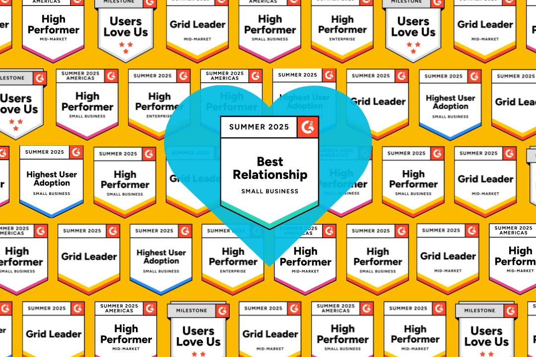 G2 Summer 2025 badges highlighting Inova Payroll reviews, with Best Relationship for Small Business featured in a blue heart overlay
