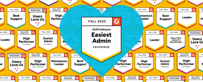 G2 Fall 2025 badges highlighting Inova Payroll reviews, with Best Relationship for Small Business featured in a blue heart overlay