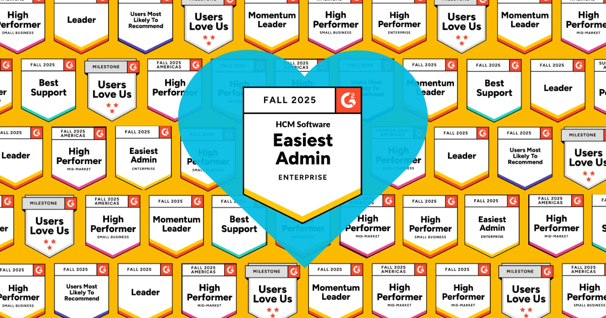 G2 Fall 2025 badges highlighting Inova Payroll reviews, with Best Relationship for Small Business featured in a blue heart overlay
